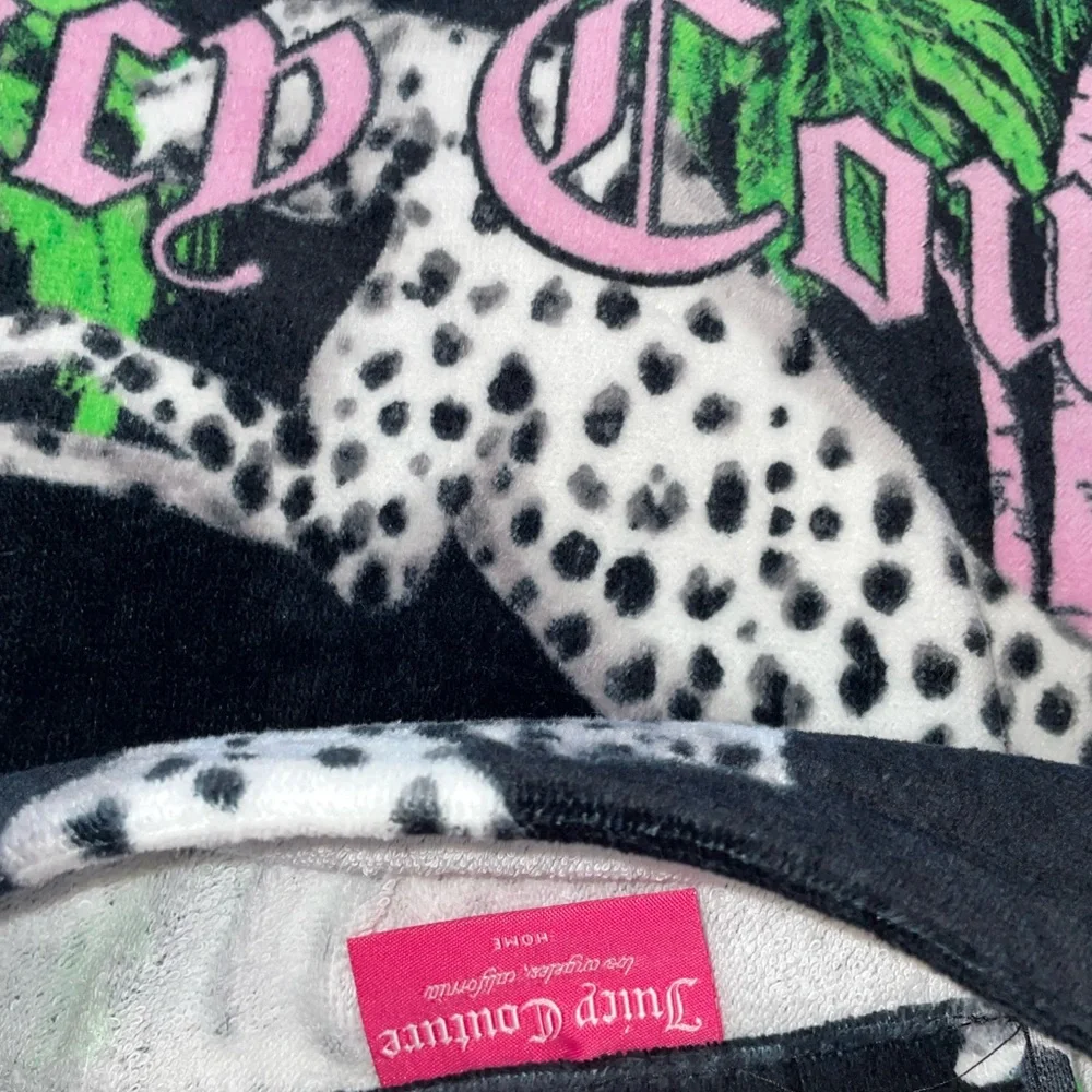 New! Juicy Couture Leopard/Pink Palm Printed Cotton Logo Beach Towel 68”x38”💖🌴